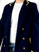 70s vintage navy blue light blazer, gold-toned details