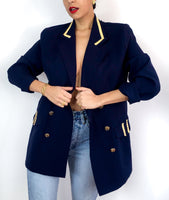 70s vintage navy blue light blazer, gold-toned details
