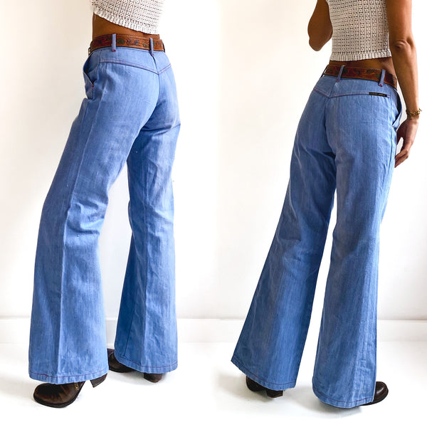 Vintage Washed Denim Pants With Bell Bell Bottom Jeans 70s For