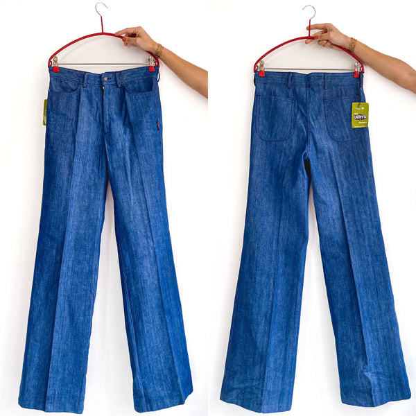 70s vintage high-rise bell bottoms, authentic dead-stock. Size FR 38 ( –  Radical Silk