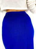 80s vintage royal blue knit skirt, mid-calf length