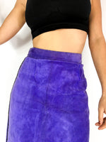 80s vintage purple suede pencil skirt, small slit at the back