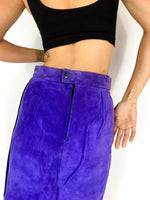 80s vintage purple suede pencil skirt, small slit at the back