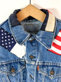 90s vintage Orange Tab denim vest, customized with American flags