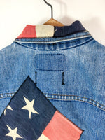 90s vintage Orange Tab denim vest, customized with American flags