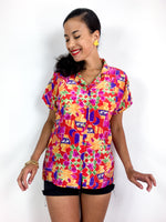 80s/early 90s vintage short sleeve blouse, funky print
