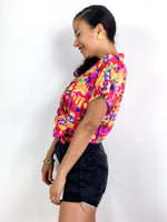 80s/early 90s vintage short sleeve blouse, funky print