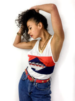 80s vintage Adidas unisex tank top. White with a large red and blue logo.
