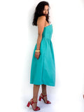80s vintage strapless turquoise dress
