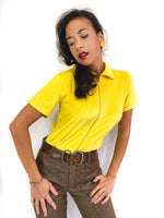 80s vintage velveteen polo, zipped at the front