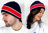 70s/80s navy winter hat, big red stripe