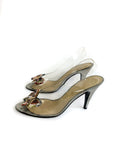 70s clear slingback peep-toe pumps, sequined butterly at the front