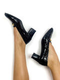 80s vintage black patent pump, faux-crocodile FR37 (UK 4, USA 6)