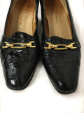 80s vintage black patent pump, faux-crocodile FR37 (UK 4, USA 6)