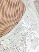 70s vintage white embroidered mesh cover-up, long sleeves, see-through