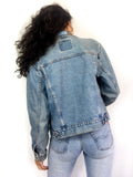 80s vintage up-cycled denim jacket, funky bird collar