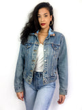 80s vintage up-cycled denim jacket, funky bird collar