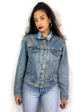 80s vintage up-cycled denim jacket, funky bird collar