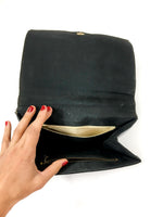 80s vintage black vinyl purse, chain handle