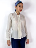 80s vintage sheer blouse, bow collar