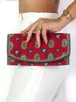 70s vintage dark red quilted "Provençal" clutch/pouch