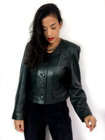 80s/early 90s dark green leather jacket