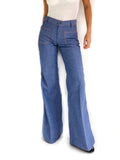 70s vintage flare pants, denim-like effect, size S (FR 36, UK 8, USA 4)