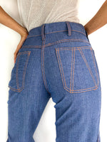 70s vintage flare pants, denim-like effect, size S (FR 36, UK 8, USA 4)