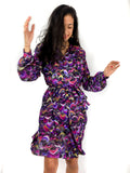 70s vintage feather-print long sleeve dress