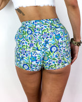 70s vintage psychedelic floral print booty shorts, size XS/S