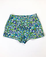 70s vintage psychedelic floral print booty shorts, size XS/S