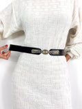 80s/early 90s vintage black leather belt, two-piece strap