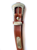 70s/80s leather waist belt, western-style, thick leather