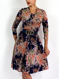 70s vintage floral print chiffon dress