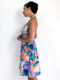 80s vintage tropical print summer dress