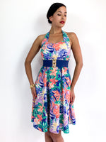 80s vintage tropical print summer dress