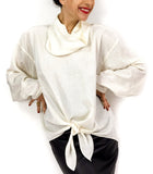 80s vintage off-white top, cowl collar