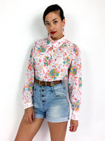 70s vintage retro print shirt, pointy collar