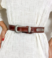 70s/80s leather waist belt, western-style, thick leather