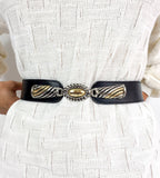 80s/early 90s vintage black leather belt, two-piece strap