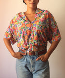 80s vintage flower print blouse, cropped