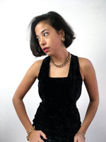 90s vintage black velvet mini dress