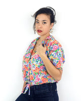 80s vintage flower print blouse, cropped