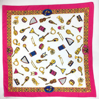 80s vintage scarf, "instruments" theme 💌 FREE SHIPPING