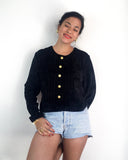 80s vintage black velveteen buttoned sweater