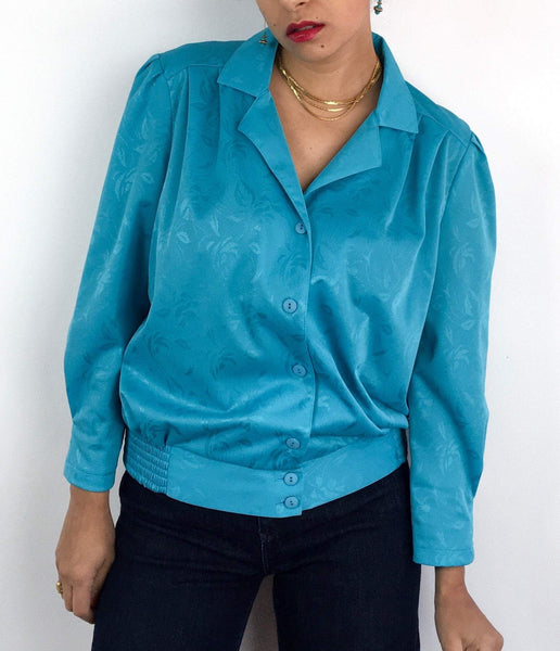 80s vintage thick and bright blue blouse