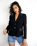 80s vintage black 100% wool Caroline Rohmer PARIS blazer