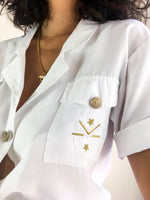 90s vintage short sleeve shirt, gold embroideries
