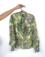 70s vintage sheer floral print blouse