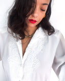 90s vintage white blouse, embroideries and pearls